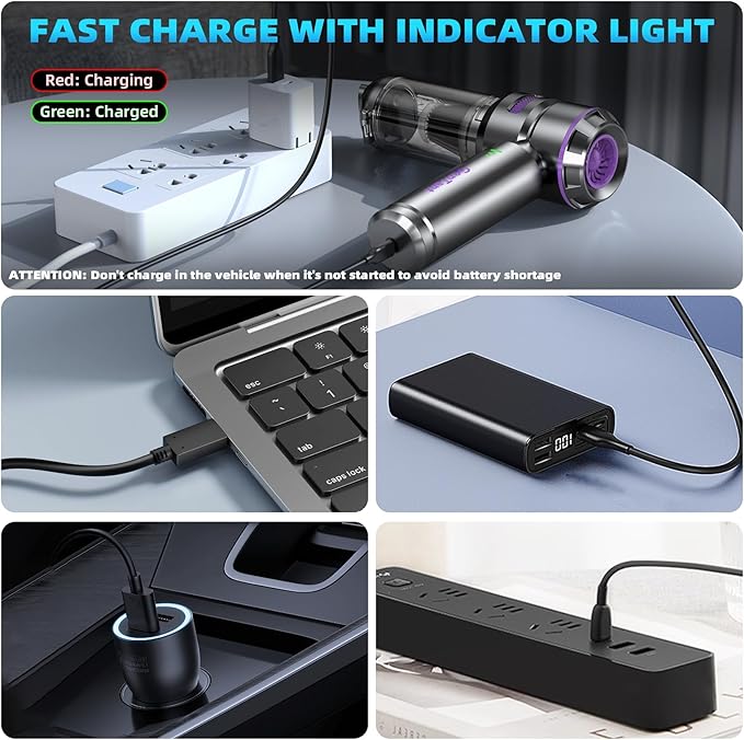 Mini Vacuum Cleaner Cordless Car Vacuum Cleaner High Power Rechargeable Strong Suction Air Pump Duster Blower Brushless Motor Handheld Vacuum Cordless for Home Office Gift for Men Women