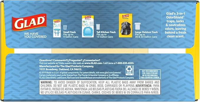 Glad Trash Bags Force Flex Kitchen Pro Drawstring Garbage Bags Fresh Clean 80 Count