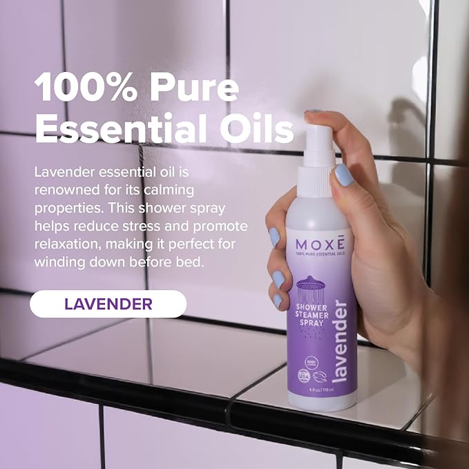 MOXE Lavender Oil Shower Mist Spa Steam Spray Certified Natural 100% Essential Oils Made in USA Aromatherapy Tension Relief (4 FL Oz Pack of 2)