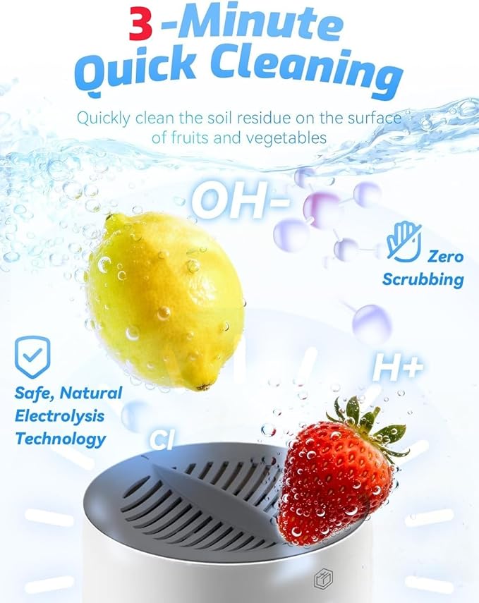 Fruit and Vegetable Cleaner Machine Advanced Electrolysis Purifier for Fresh Fruits Veggies &amp Seafood Easy 3-Minute Clean Compact &amp Stylish Kitchen Essential