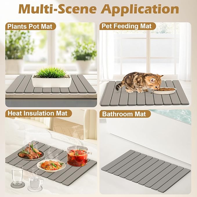 Large Stone Drying Mat for Kitchen Counter with 2 Coasters Stone Dish Drying Mat 24x16 Stone Mat Quick Absorbent Diatomaceous EarthFoldable and Multi-Purpose for Dishes BathroomPlants