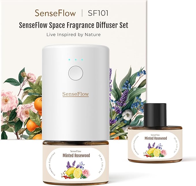 SF101 Pro Plug In Air Freshener Waterless Essential Oil Diffuser Non-Toxic Aroma Diffuser Adjustable 120-Day Natural Scent Mist Covers 1000 Sq Ft- Free 30ml Minted Rosewood
