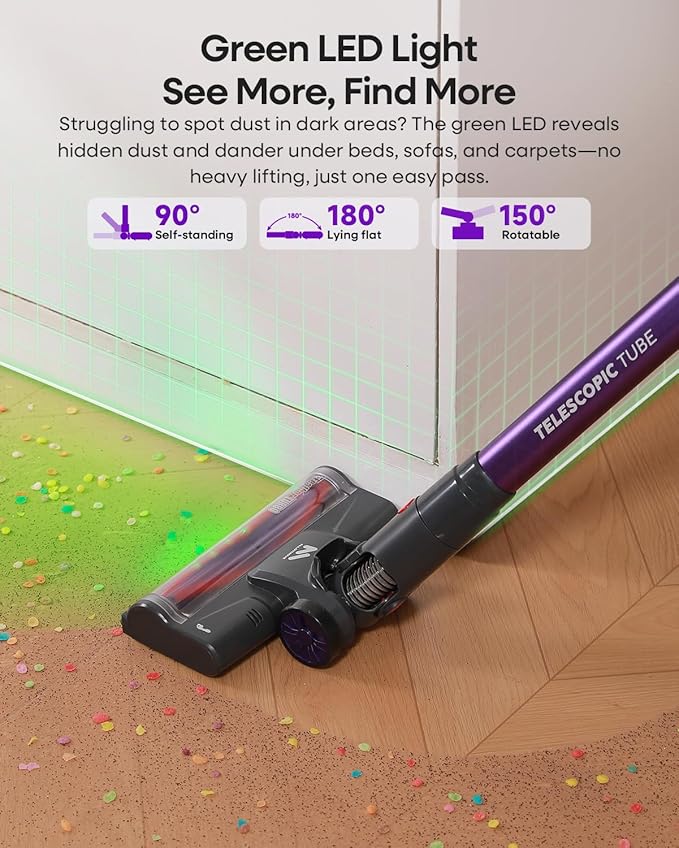 AlloyMove Cordless Vacuum Cleaner 45KPA Up to 60mins Runtime Lightweight Powerful Suction Vacuum Cleaners for Home 3 Suction Modes Rechargeable Stick Vacuum for All Floor/Carpet/Pet Hair/Car A03