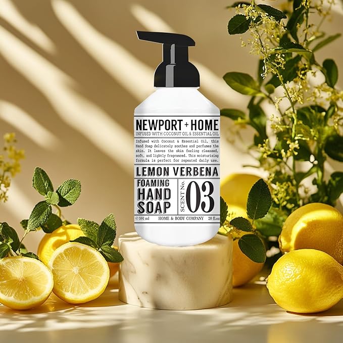 Newport Home Foaming Hand Soap 4 pack 20oz bottles Lemon Verbena and Fresh Coconut scents from Home and Body Company