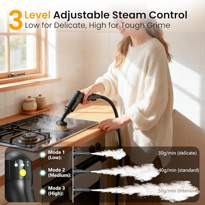 Steam Cleaner 1.6L Adjustable Pressurized Steamer for cleaning 15s Heat-Up 2500W Handheld Steamer Cleaning for Home|Car|Tile|Floor Multi-Surface Cleaning Machine with 22pcs Accessories