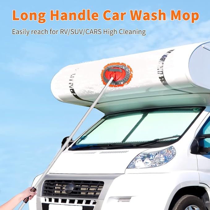 Wontolf 62'' Car Wash Brush with Long Handle Scratch-Free Soft Bristles Sturdy Car Wash Mop Complete Cleaning Brush Kit Wash Mitt Towel Windshield Squeegee Wheel Tire Brush for Car Truck RV Orange