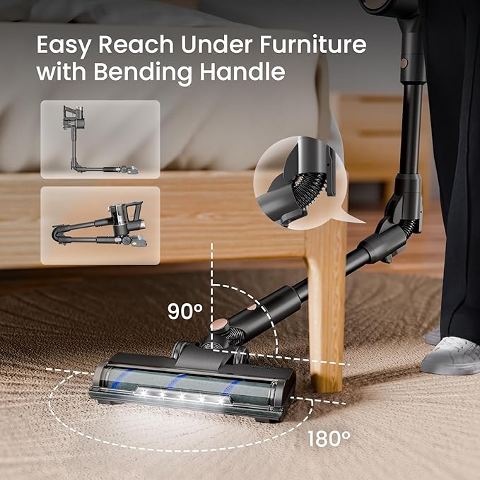 AGLUCKY Stick Vacuum Cleaner Power Suction Vacuum Cleaners with Hepa Filter LED Headlight Bendable Handle Rechargeable Vacuum Cleaners for Hardwood Floor &amp Carpet(Grey)