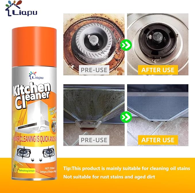 Liapu 2PCS All Purpose Cleaner Heavy Duty Degreaser Cleaner Spray Lemongrass Scent Oven Cleaner Clean Up Kitchen Oil Stains Cleaning Tools For Stove Top &amp Induction Cooktop and Grill