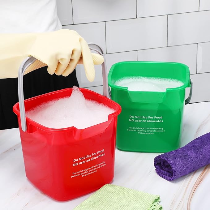 Roshtia 6 Pcs 3 Quart Cleaning Bucket Small Sanitizing Square Bucket Detergent Pail for Home Commercial Restaurant Kitchen Office School (Green Red)
