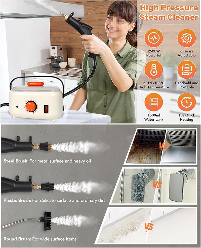 High Temperature and High Pressure Steam Cleaner Automatic Water Absorption Handheld Steam Machine for Interior Decoration Car Kitchen CarpetRed