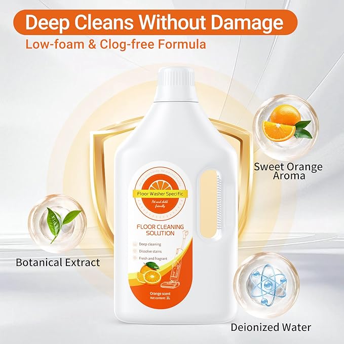 Floor Cleaner Compatible with Tineco Cleaning Solution Suitable with All Robotic Vacuum Mop and Cordless Wet/Dry Vacuum Mop Cleaner Multi-Surface Deodorizing &amp Cleaning Solution (1 L Orange)