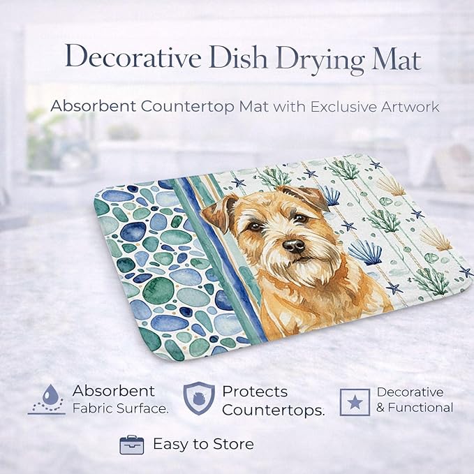 Caroline's Treasures Wheaten Border Terrier Coastal Sea Glass Dish Drying Mat Absorbent Dish Drying Mat Pad for Kitchen Counter Dish Drainer Mat for Countertop 14 x 21 Multicolor