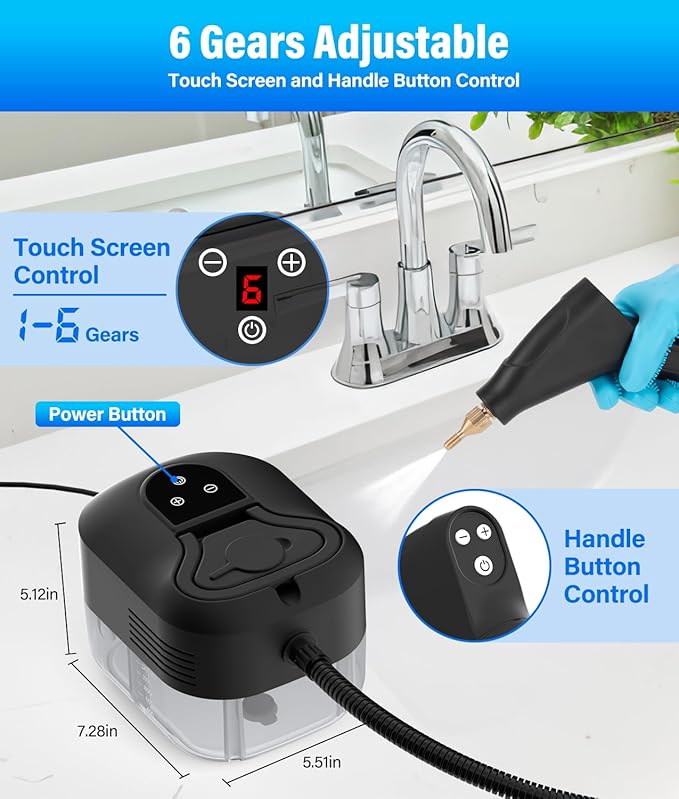 HK Steam Cleaner 6-Level Adjustable Handle 1.2L Tank 15s Heat-Up 2500W Steamer for Cleaning Portable Steamer for Cleaning with 16PCS Accessories Steam Cleaner for Home Dirt Grease Car