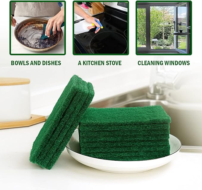 YoleShy 80 PCS Scouring Pad Dish Scrubber Scouring Pads4 x 6 inch Green Reusable Household Scrub Pads for Dishes Kitchen Scrubbers &amp Metal Grills