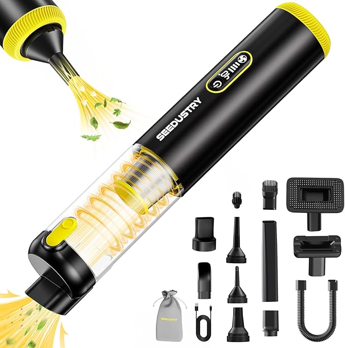 SEEDUSTRY Handheld Car Vacuum Portable Cordless 6-in-1 Mini Cordless Vacuum Cleaner with Brushless Motor &amp 18000Pa Powerful Suction Type-C Charge 2025 Mini Vacuum V-C08 Pro for Car Home Office