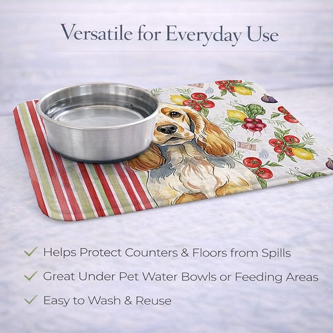 Caroline's Treasures Lemon Roan English Cocker Spaniel Vegetables Dish Drying Mat Absorbent Dish Drying Mat Pad for Kitchen Counter Dish Drainer Mat for Countertop 14 x 21 Multicolor