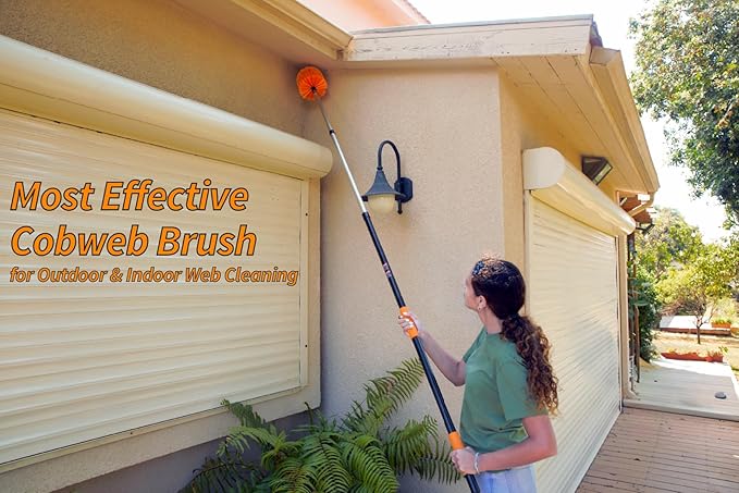 4-13 ft Cobweb Duster with Extension Pole // 20 Foot High Reach Spider Web Cleaner Cobweb Brush for Outdoor &amp Indoor Web Cleaning // Lightweight &amp Sturdy Telescopic Pole // The Ultimate Dustin