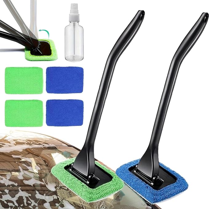 Hicaly Windshield Cleaner Hicaly Car Window Cleaner Windshield Cleaner Tool – for Streak-Free Windows with 4 Washable and Reusable Microfiber Pads (2PCS-Mix)