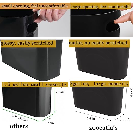 zoocatia Small Trash Can Garbage Can Container Bin with Handles 3 Gallons Plastic Wastebasket for Bathrooom Bedroom Office Kitchen Laudry Room Dorm Room - Black + Blue-Green