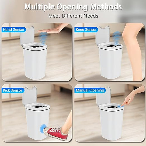 2 Pack Automatic Small Bathroom Trash Can with Lid - 2.5 Gallon Touchless Electric Garbage Can Motion Sensor Smart Trash Bin Slim Plastic Trashcan Waterproof Wastebasket for Bedroom Office (White)
