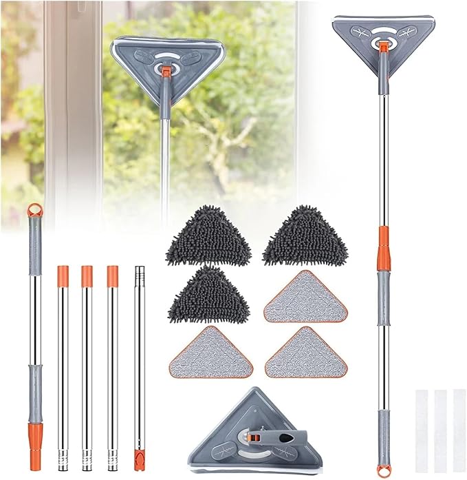 14Pcs Cleaner Mop with Long Hand 360° Rotatable Ceiling Dust Mop Dry Wet Use Triangle Mop Household Cleaning Tools