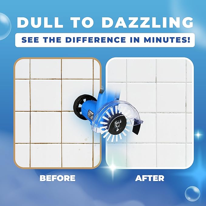 Grout Cleaner Bundle Electric Stand Up Tile Grout Cleaner Machine with 20’ Cord 3 Brush Wheels 1 Cleaner 1 Grout Hand Brush 1 Microfiber Cloth