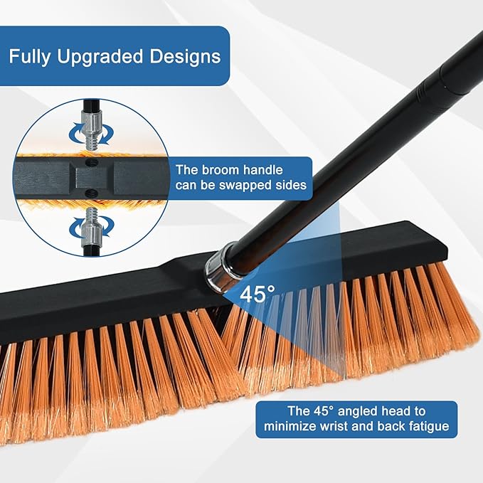 PBHEPJ 24 Inchs Push Broom Outdoor Heavy Duty Shop Broom with 60 Long Handle for Cleaning Outdoor or Indoor Tile Garage Shop Deck Concrete Wood Stone Patio Floor