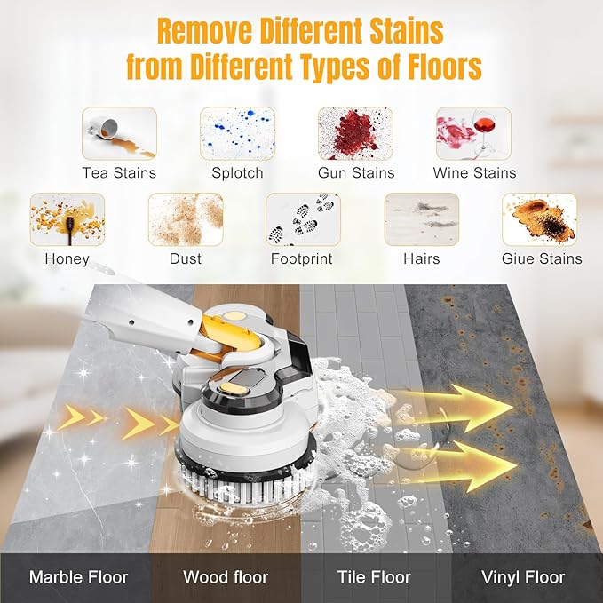 Cordless Electric Mop for Dewalt 20V Battery (NO Battery) 2 in 1 Automatic Spin Mop &amp Electric Floor Scrubber Machine with LED Light &amp Water Spray 800 RPM Rotating Electric Mops for Floor Cl
