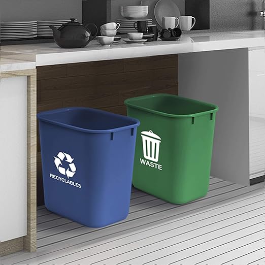 Acrimet Wastebasket Bin for Recycling and Waste 6.75 Gallon/ 27 Quart/ 24 Liter (Plastic) (Green and Blue) (Set of 2)