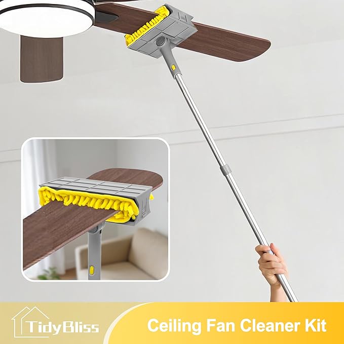 77” Ceiling Fan Blades Cleaner Duster with Extension Pole Extendable Flexible Dust Cleaning Brush Reusable Chenille Mop for Baseboard Wall Floor Blinds Cobweb