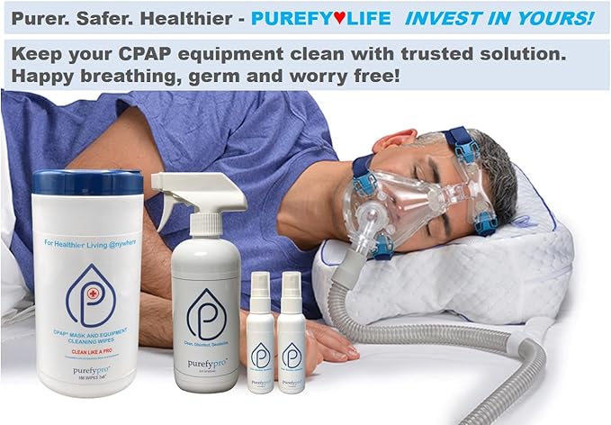 Purefypro Disinfectant CPAP and Wipe Package. No Rinse. No Residue. Kills 99.9999% Norovirus Flu Virus and Fungi Drug Resistant Germs. Unscented.