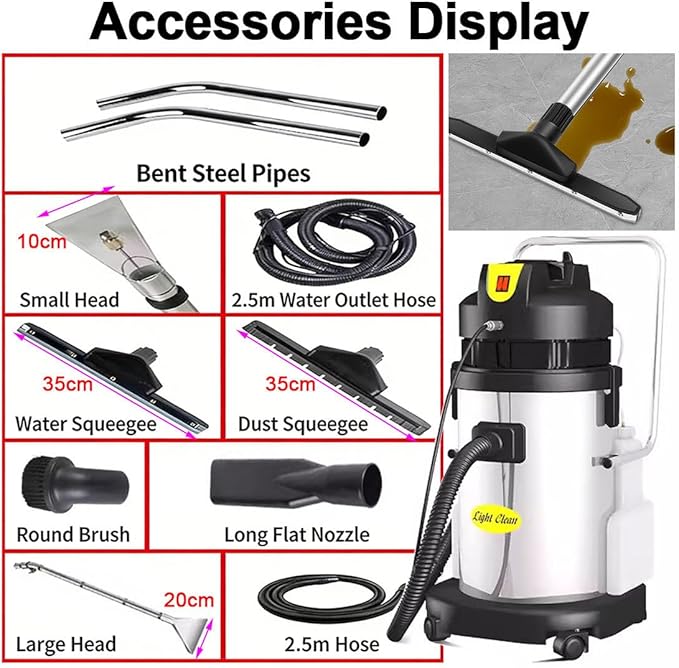 Professional Commercial Carpet Extractor Vacuum Independent Water Spraying and Suction Switches Cleans Approximately 2 Square Meters per Minute 6 Professional Cleaning Attachments 40L