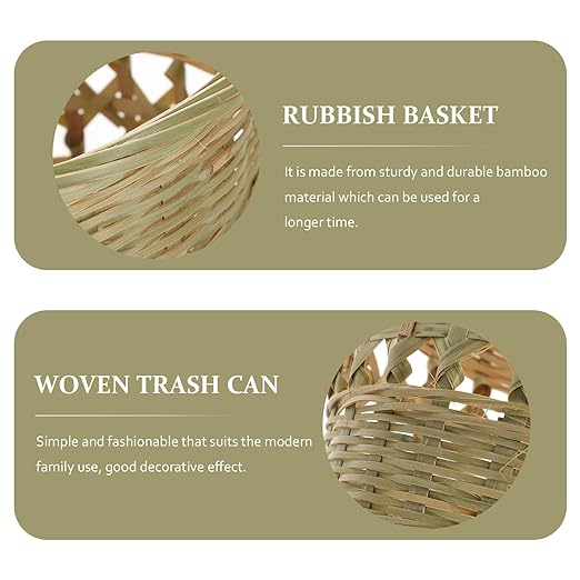 Rustic Style Woven Trash Can Hand-Woven Wastebasket Natural Rubbish Basket for Bathroom Kitchen Home Storage