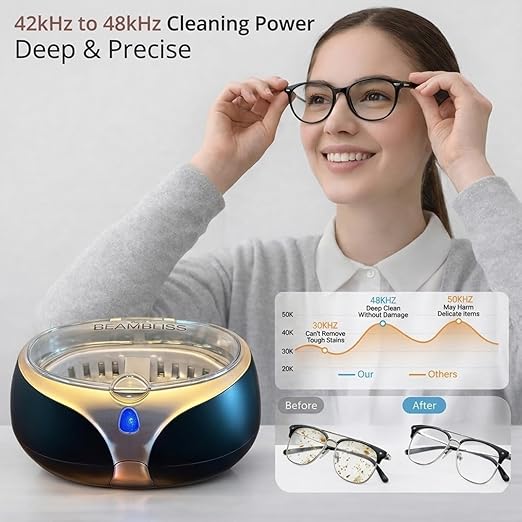 40W Professional Ultrasonic Jewelry Cleaner with 3-Minute Auto Timer 42kHz to 48kHz Gold Jewelry Cleaner Glasses Watches &amp Mouth Guard Cleaner 20oz 304 Stainless Steel Tank