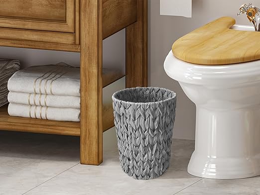 Wicker Trash CanSmall Bathroom Trash CanWaterproof Wicker Waste Basket for BathroomHandwoven Wastebasket for Office2 Gallon Grey Round