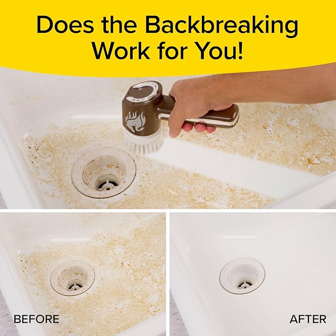Horsepower Scrubber Waterproof Electric Power Spins 350 RPM 5 Brush Heads AS SEEN ON TV Cleans Dirt &amp Grime Tile Grout Bathrooms Kitchen Auto Rims Outdoor Furniture &amp More Recharg