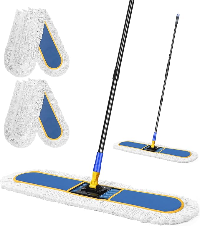 CLDREAM 24 Commercial Dust Mop for Floor Cleaning with 2 Mop Head Large Industrial Push Broom Mops with 60 Long HandleWet Dry Floor Duster for Concrete Hardwood Tiles Marble Floors