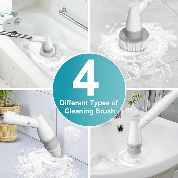 Ultrean Spin Brush Cordless Electric Spin Scrubber with 4 Replaceable Brush Heads Adjustable Extension Handle 2 Speed Shower Scrubber for Cleaning Bathroom Tile Floor Tub
