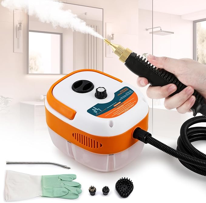 2500W Handheld Steam Cleaner Pressurized Steam Cleaning Machine with 3 Brush Heads 20s Heat Up 1L Tank Multipurpose Mini Portable Steamer for Tile Grout Furniture Kitchen Car Home