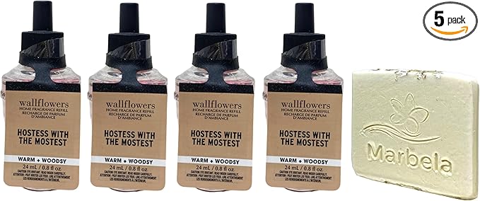 Bath &amp Body Works Hostess With The Mostest 4 Wallflowers Home Fragrance Refill Bulbs with Natural Oats Soap Sample