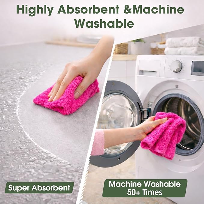 Microfiber Cleaning Cloth Roll - 100 Pack Tear Away Microfiber Paper Towels Reusable Washable Scratch-Free Kitchen Towels for Car Home Kitchen Glass Dishes (Hot Pink)