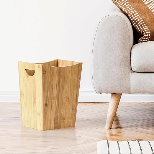 LIANTRAL Wood Trash Can Wastebasket 2 Gallon Small Bathroom Garbage Can Wood Waste Basket Trash Container Recycling Bin for Bathroom Bedroom Living Room Office Kitchen