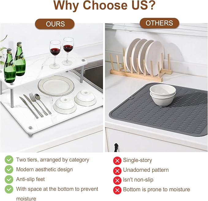 Stone Drying Mat for Kitchen Counter Double-layer Stone Drying Rack Super Absorbent Diatomaceous Earth Stone Dish Dry Mat with Non-Slip Stainless Steel Feet for Kitchen/Bedroom/Bathroom Supplies