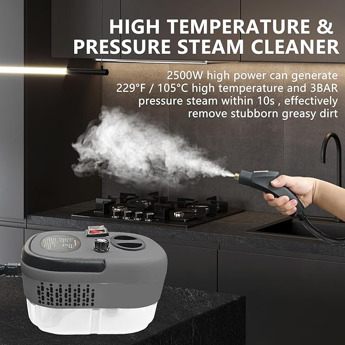 Steam Cleaner for Car 2500W High Pressure Steamer for Cleaning with 11 Attachments Portable Steam Cleaner For Car Detailing Home Upholstery Kitchen Bathroom Furniture Tile Grout (Grey)