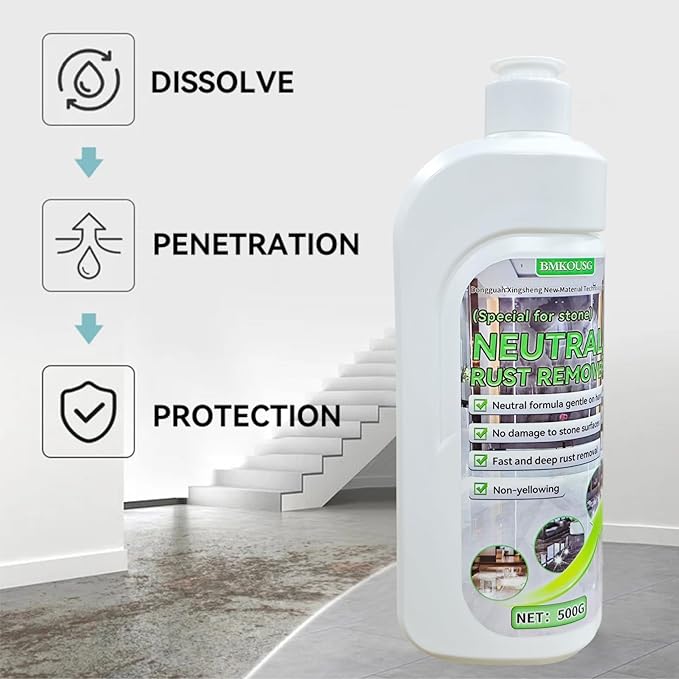 500ml Rust Stain Remover Neutral Metal Cleaner Marble Rust Remover - Powerful and Effective in Removing Rust and Stains From Marble Granite Tile and Metal (500 Milliliters)