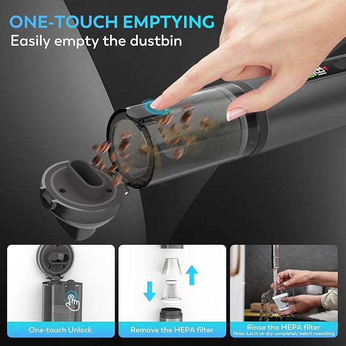 Cordless Car Vacuum Cleaner 22000Pa High Power Handheld Vacuum &amp Air Duster 4-in-1 Mini Portable Vacuum with LED Display 3 Modes USB-C Rechargeable for Car Home Pet Hair Camping