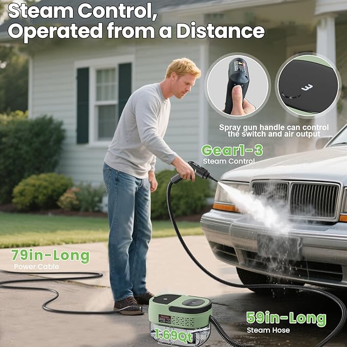 Handheld Steam Cleaner for Home 2500W High Pressure Steam Cleaner for Car Detailing 3 Steam Levels 1600Ml Tank High Heat Steamer for Bed Bugs Couch Furniture Kitchen Bathroom Floors