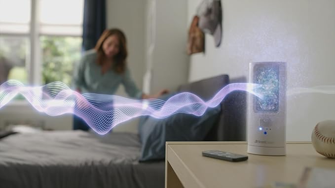 Starter Kit Cordless Rechargeable Air Freshening System Non Toxic Aroma Pods Oscillates 180° Includes Remote Control and (4) Scent Pads Refills 120 Day Supply Home Bathroom Patent Pending
