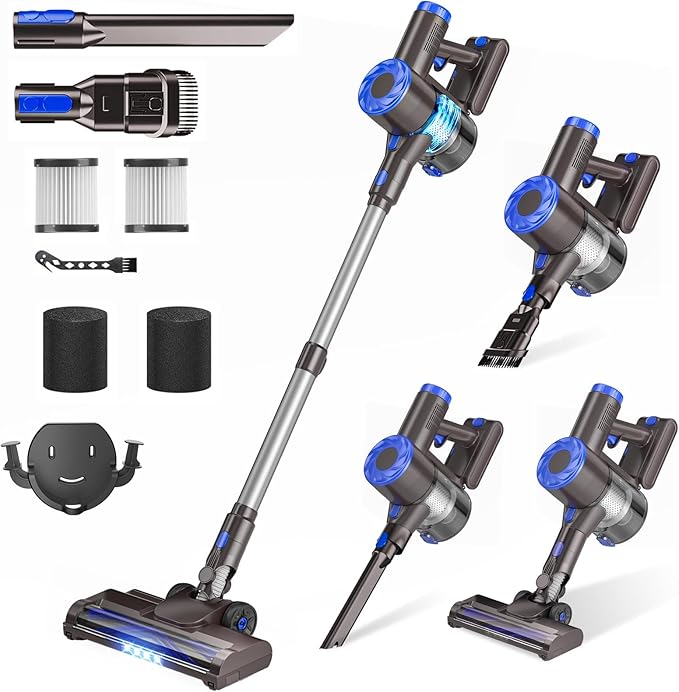 Cordless Vacuum Cleaner Upgraded 40Kpa Stick Vacuum Cleaners for Home 8 in 1 Lightweight with Self-Standing 1.5L Dust Cup &amp Anti-tangle Rechargeable Vacuum for Hard Floors Carpets Pet Hair