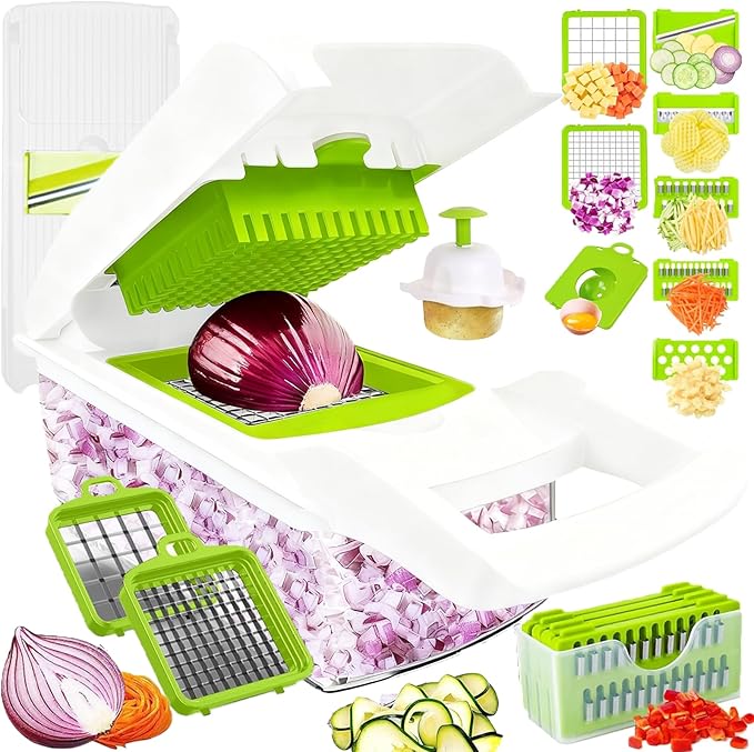 Pro-Series 16-in-1 Mandoline Slicer &amp Spiralizer Veggie Chopper with Container for Onion Salad &amp More